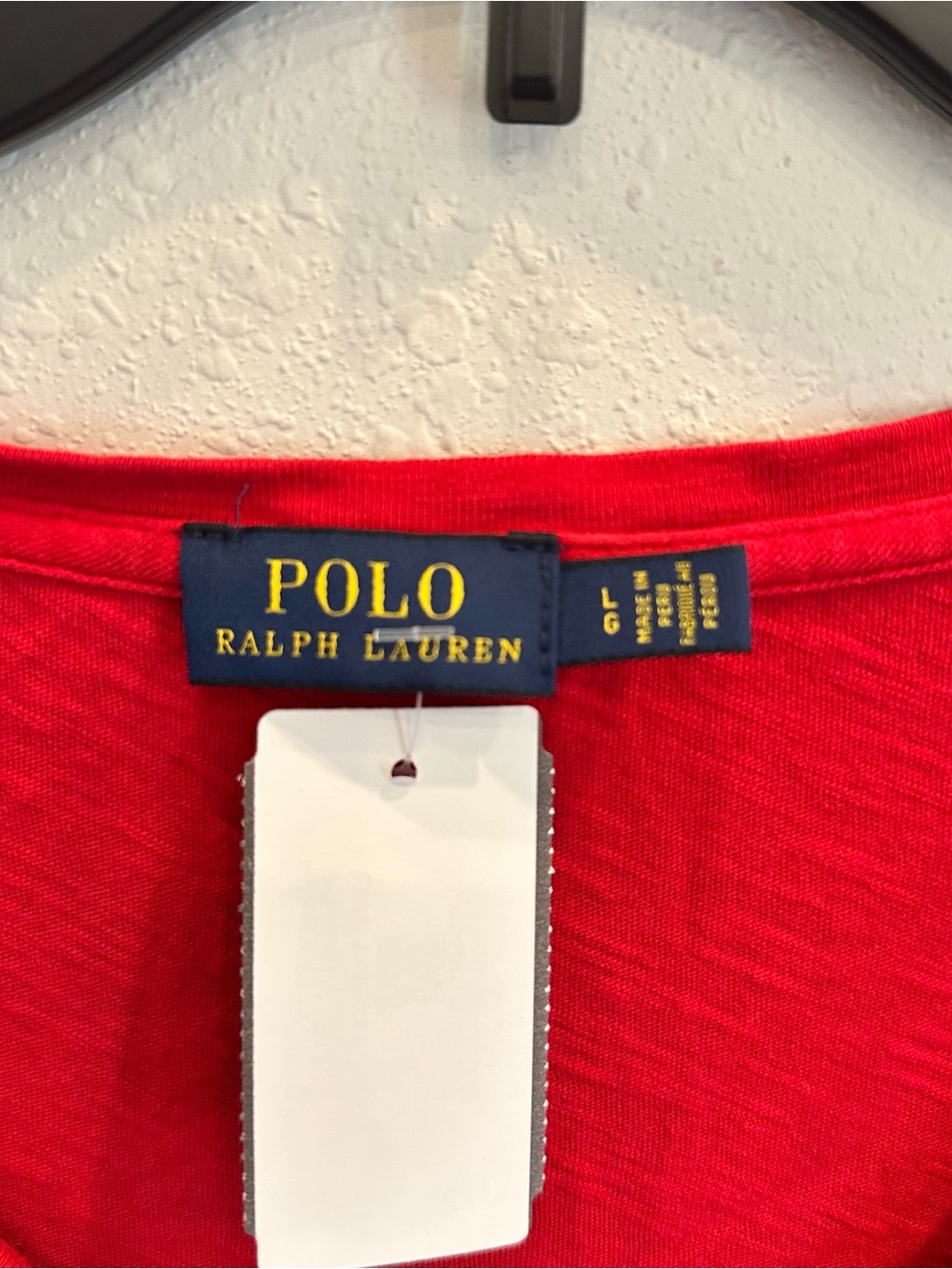 Polo Ralph Lauren Red Slub Knit V-Neck Tee Embroidered Pony Size Large Classic - Picture 3 of 3